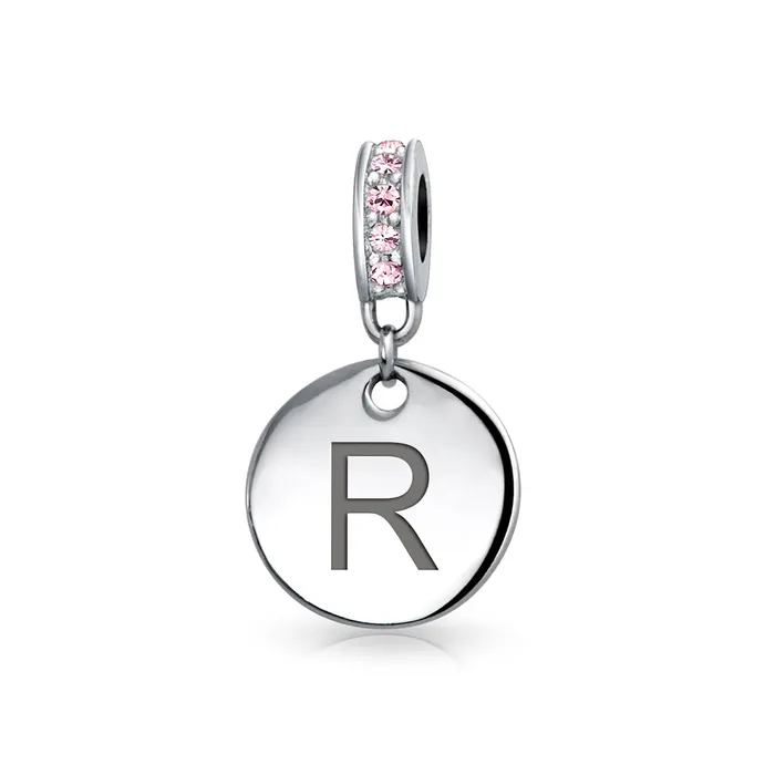 Bracelets BlingJewelry Wholesale Initial Alphabet Bead Charm Pink Crystal Monogram Sterling Silver Bracelet Bracelets BlingJewelry Wholesale Initial Alphabet Bead Charm Pink Crystal Monogram Sterling Silver Bracelet