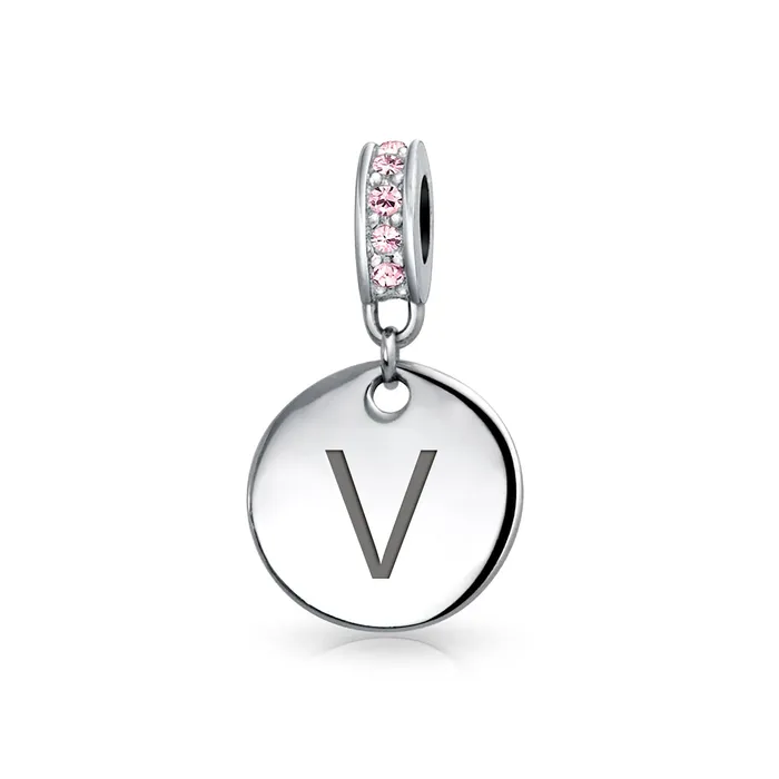Bracelets BlingJewelry Wholesale Initial Alphabet Bead Charm Pink Crystal Monogram Sterling Silver Bracelet Bracelets BlingJewelry Wholesale Initial Alphabet Bead Charm Pink Crystal Monogram Sterling Silver Bracelet