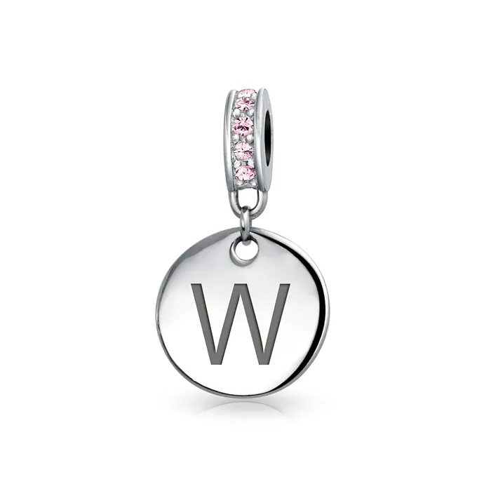 Bracelets BlingJewelry Wholesale Initial Alphabet Bead Charm Pink Crystal Monogram Sterling Silver Bracelet Bracelets BlingJewelry Wholesale Initial Alphabet Bead Charm Pink Crystal Monogram Sterling Silver Bracelet