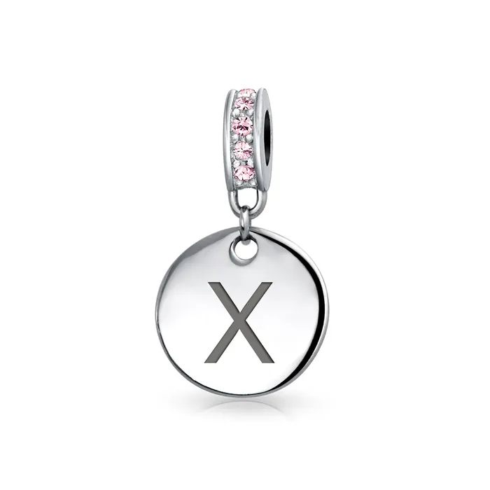 Bracelets BlingJewelry Wholesale Initial Alphabet Bead Charm Pink Crystal Monogram Sterling Silver Bracelet Bracelets BlingJewelry Wholesale Initial Alphabet Bead Charm Pink Crystal Monogram Sterling Silver Bracelet