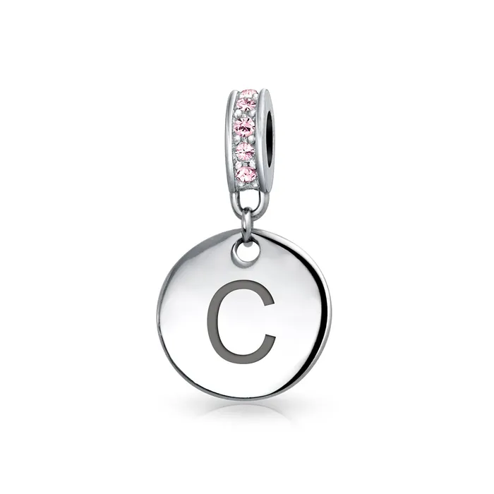 Bracelets BlingJewelry Wholesale Initial Alphabet Bead Charm Pink Crystal Monogram Sterling Silver Bracelet Bracelets BlingJewelry Wholesale Initial Alphabet Bead Charm Pink Crystal Monogram Sterling Silver Bracelet