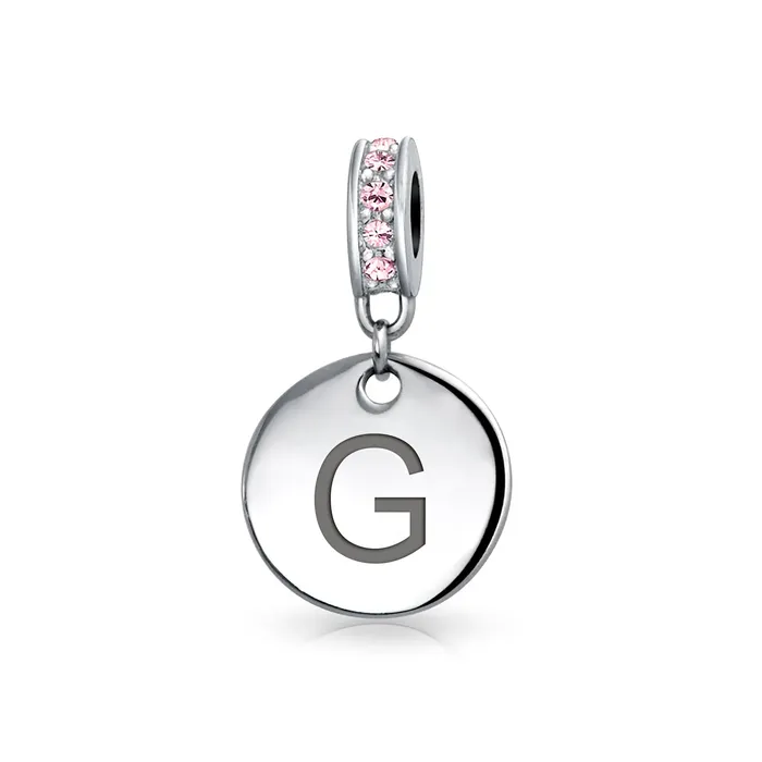 Bracelets BlingJewelry Wholesale Initial Alphabet Bead Charm Pink Crystal Monogram Sterling Silver Bracelet Bracelets BlingJewelry Wholesale Initial Alphabet Bead Charm Pink Crystal Monogram Sterling Silver Bracelet