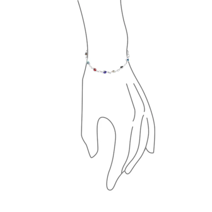 Bracelets BlingJewelry Wholesale Turkish Multicolor Evil Eye Strand Bracelet with Sterling Silver Charms