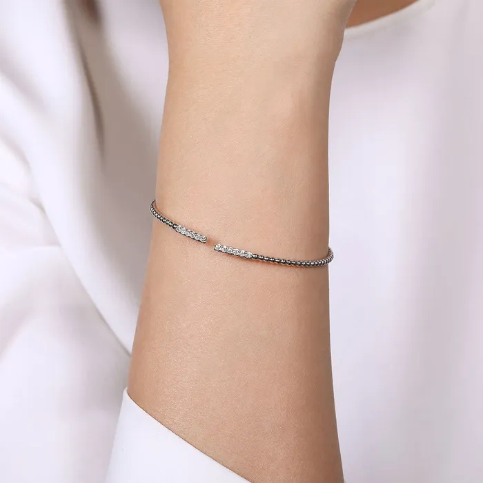 Bracelets Gabriel Co Gabriel Co Bujukan Bead Cuff Bracelet with Diamond Pave Bars Bracelets Gabriel Co Gabriel Co Bujukan Bead Cuff Bracelet with Diamond Pave Bars