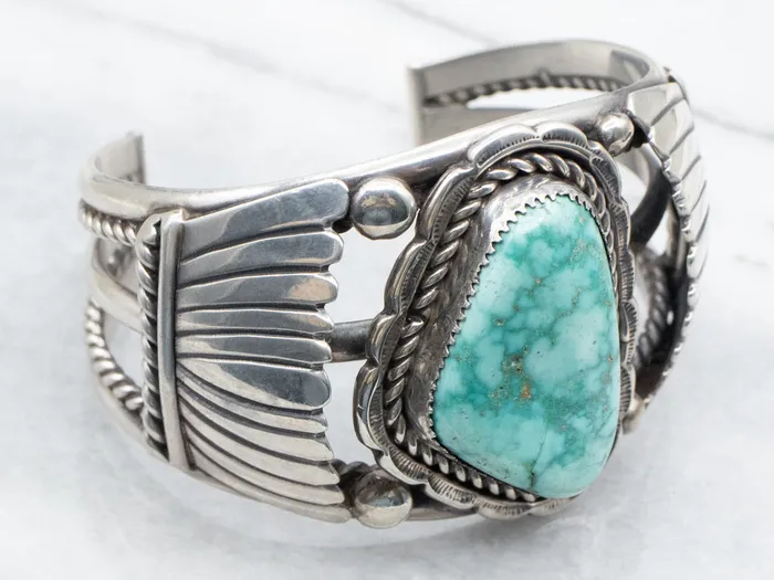 Bracelets Sterling Silver Native American J Martinez Turquoise Cuff Bracelet Market Square Jewelers
