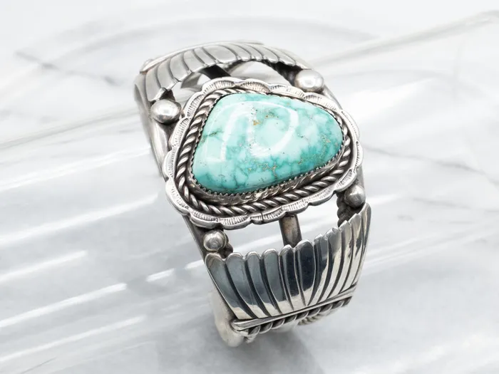 Bracelets Sterling Silver Native American J Martinez Turquoise Cuff Bracelet Market Square Jewelers