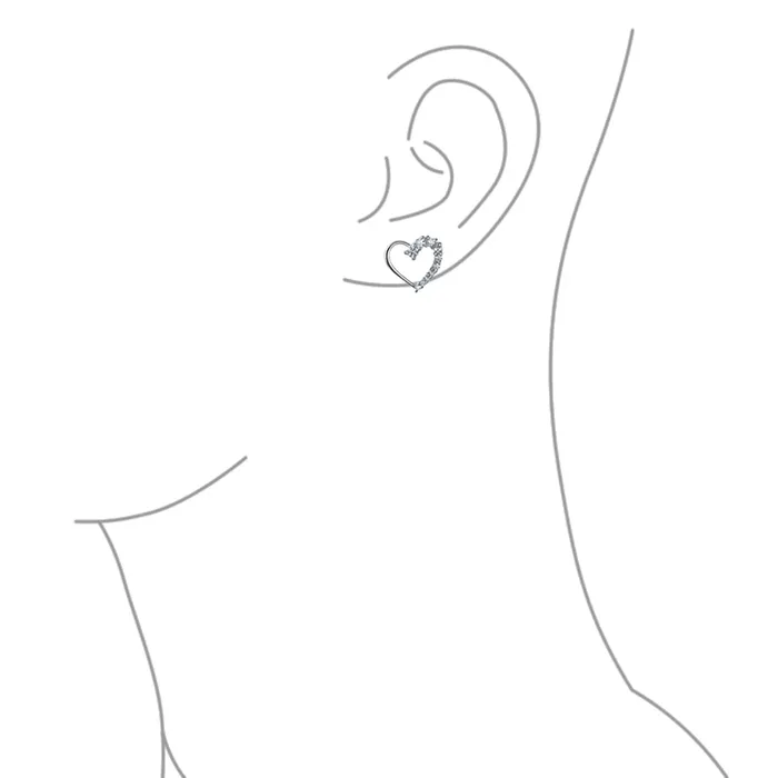 Bridal Love Journey CZ Stud Earrings Heart Shaped Pave Sterling Silver Gift BlingJewelry Wholesale Earrings