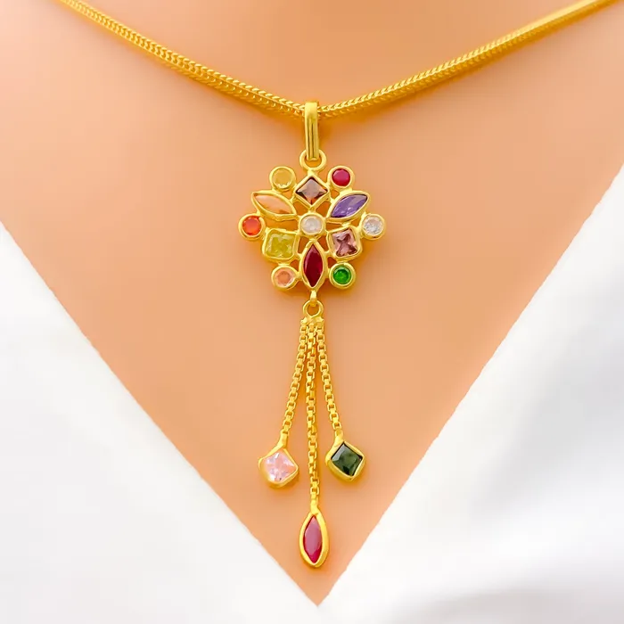 Bright Ornate Flower 22k Gold CZ Pendant Set Andaaz Jewelers PreStyled Sets Bright Ornate Flower 22k Gold CZ Pendant Set Andaaz Jewelers PreStyled Sets