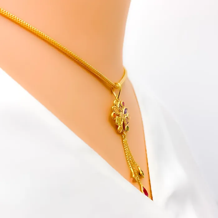 Bright Ornate Flower 22k Gold CZ Pendant Set Andaaz Jewelers PreStyled Sets