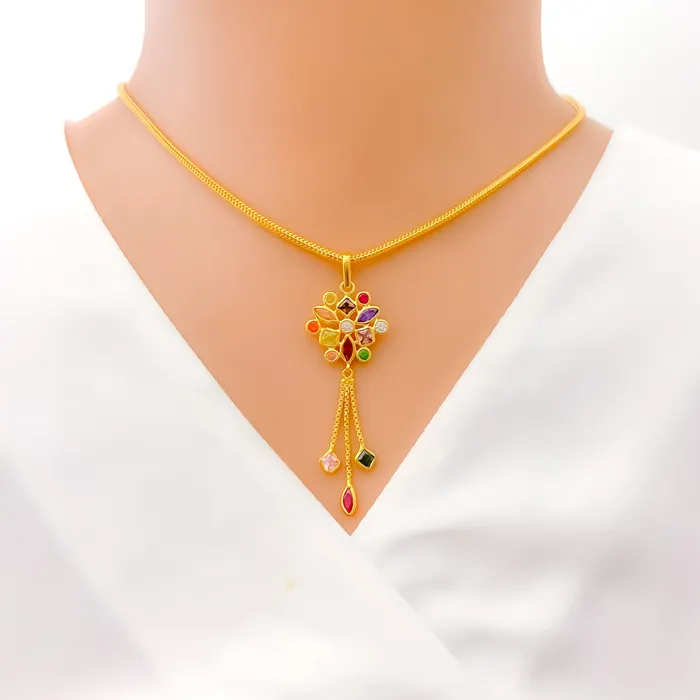 Bright Ornate Flower 22k Gold CZ Pendant Set Andaaz Jewelers PreStyled Sets