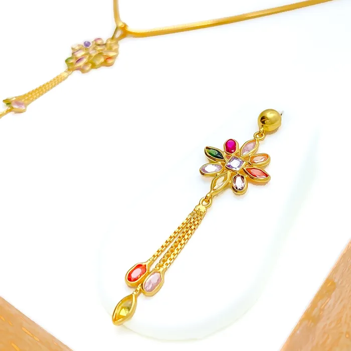 Bright Ornate Flower 22k Gold CZ Pendant Set Andaaz Jewelers PreStyled Sets