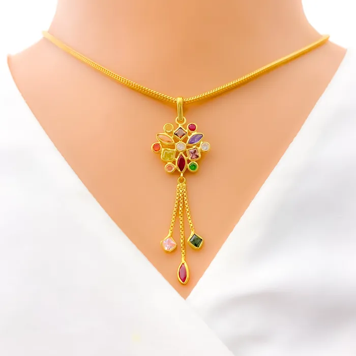 Bright Ornate Flower 22k Gold CZ Pendant Set Andaaz Jewelers PreStyled Sets