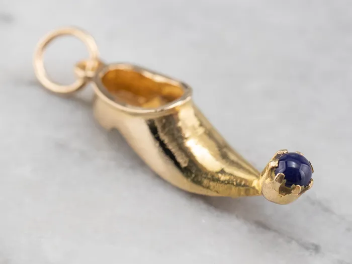 Charm Necklaces MSJ Online Gold Pointed Slipper Charm with Lapis Accent