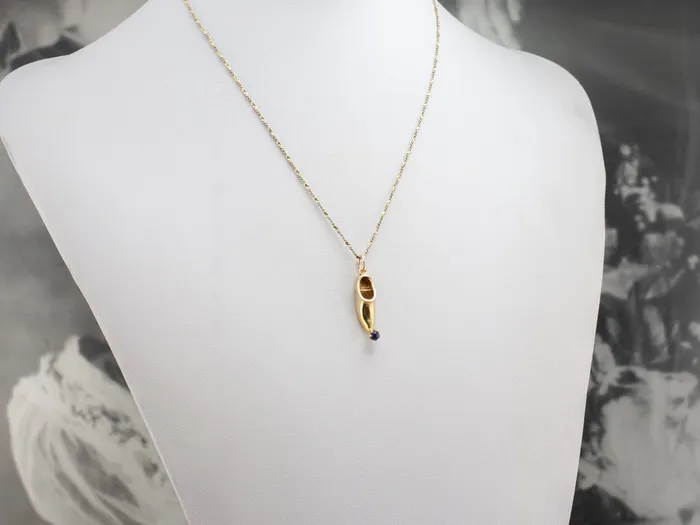 Charm Necklaces MSJ Online Gold Pointed Slipper Charm with Lapis Accent Charm Necklaces MSJ Online Gold Pointed Slipper Charm with Lapis Accent