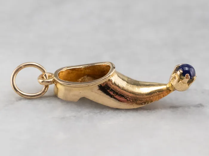 Charm Necklaces MSJ Online Gold Pointed Slipper Charm with Lapis Accent Charm Necklaces MSJ Online Gold Pointed Slipper Charm with Lapis Accent