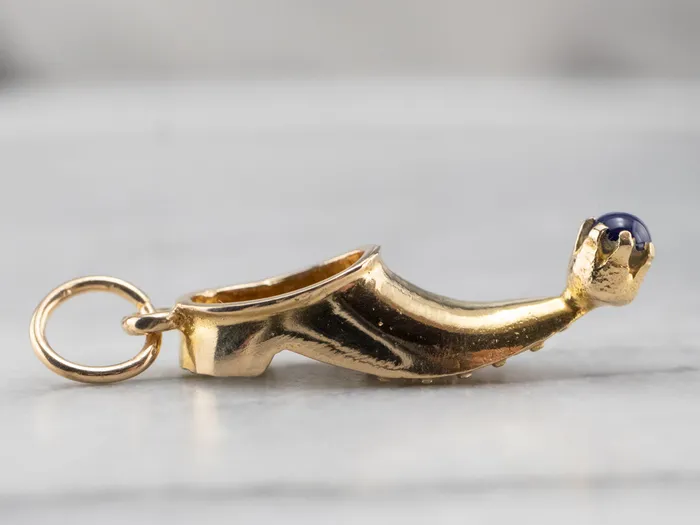 Charm Necklaces MSJ Online Gold Pointed Slipper Charm with Lapis Accent Charm Necklaces MSJ Online Gold Pointed Slipper Charm with Lapis Accent