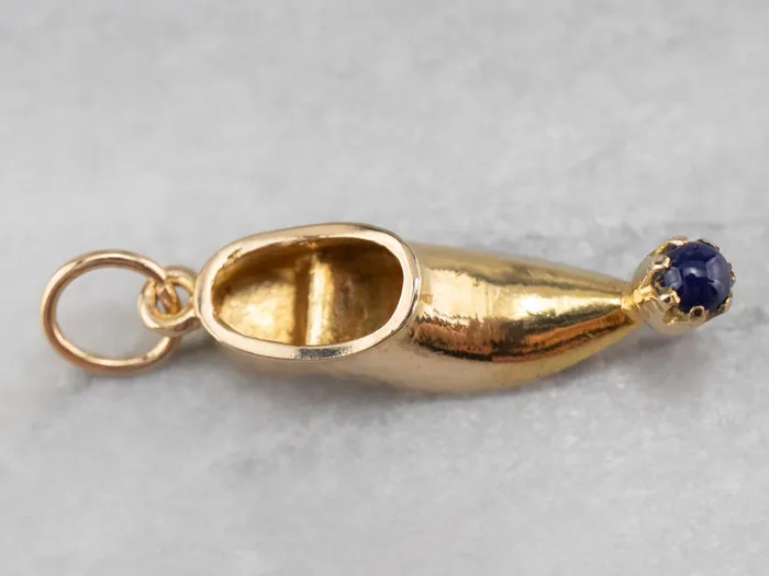 Charm Necklaces MSJ Online Gold Pointed Slipper Charm with Lapis Accent Charm Necklaces MSJ Online Gold Pointed Slipper Charm with Lapis Accent