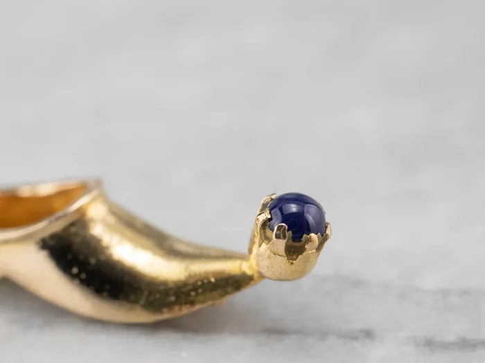 Charm Necklaces MSJ Online Gold Pointed Slipper Charm with Lapis Accent Charm Necklaces MSJ Online Gold Pointed Slipper Charm with Lapis Accent