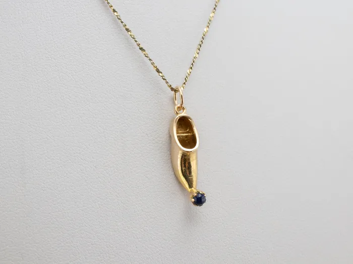 Charm Necklaces MSJ Online Gold Pointed Slipper Charm with Lapis Accent Charm Necklaces MSJ Online Gold Pointed Slipper Charm with Lapis Accent
