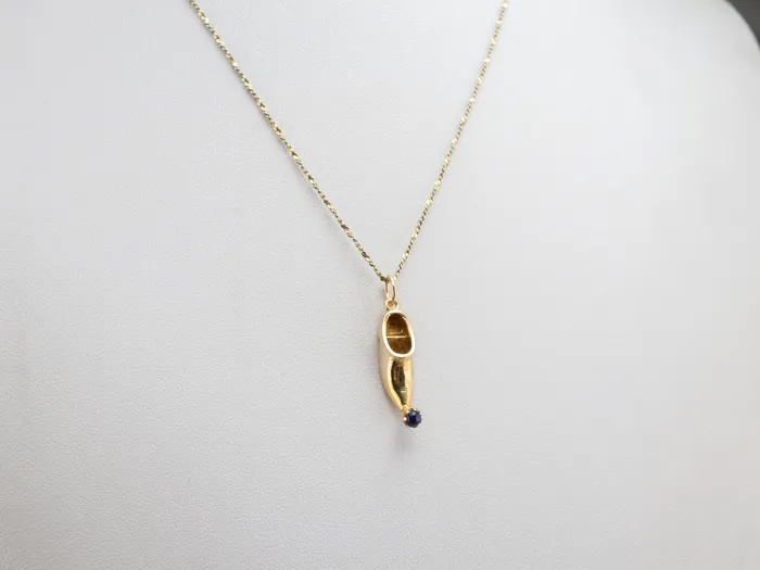 Charm Necklaces MSJ Online Gold Pointed Slipper Charm with Lapis Accent Charm Necklaces MSJ Online Gold Pointed Slipper Charm with Lapis Accent