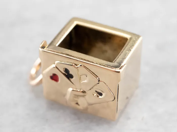 Charm Necklaces MSJ Online Vintage Enamel Card Box Gold Gamblers Charm