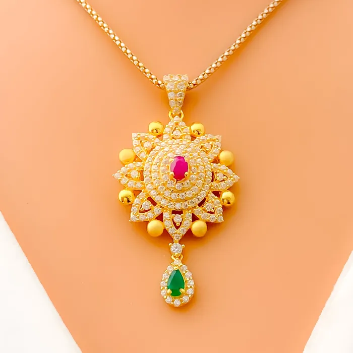 Charming Blooming Flower 22k Gold CZ Pendant Set Andaaz Jewelers PreStyled Sets Charming Blooming Flower 22k Gold CZ Pendant Set Andaaz Jewelers PreStyled Sets