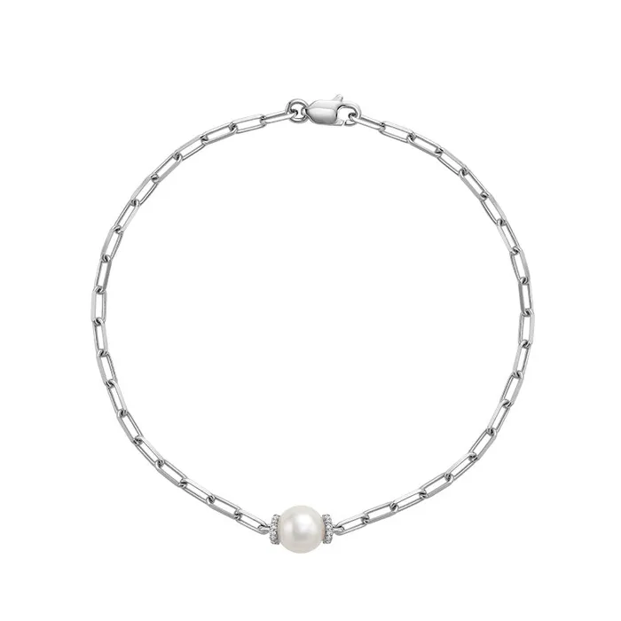 Classic Creations Bracelets 14kt Gold Diamond Pearl Paperclip Bracelet