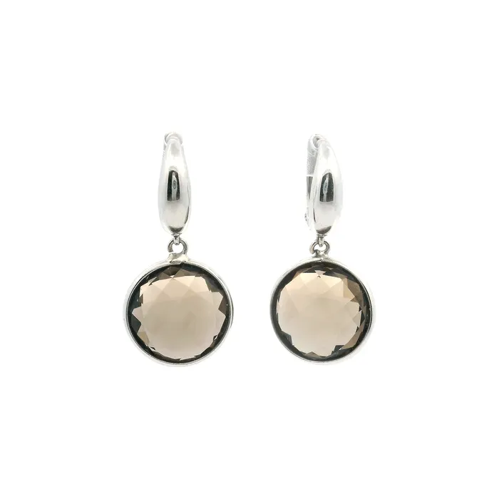 Classic Creations Earrings 18kt White Gold Huggie Brown Drop Earring
