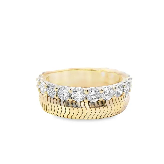 Classic Creations Rings 14kt Yellow Gold Diamond and Herringbone Chain Ring Classic Creations Rings 14kt Yellow Gold Diamond and Herringbone Chain Ring