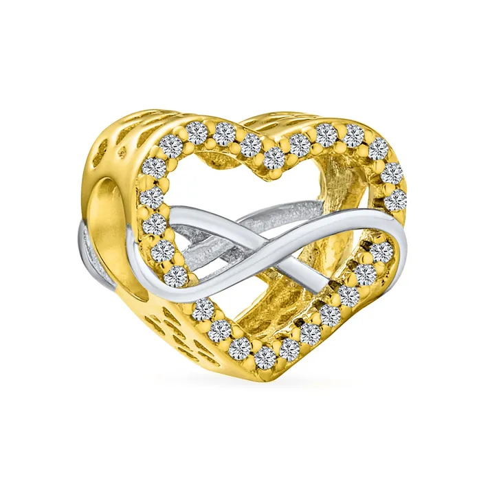 Couples Love Knot Crystal Bead Charm Infinity Heart Two Tone Gold Sterling Silver BlingJewelry Wholesale Rings Couples Love Knot Crystal Bead Charm Infinity Heart Two Tone Gold Sterling Silver BlingJewelry Wholesale Rings