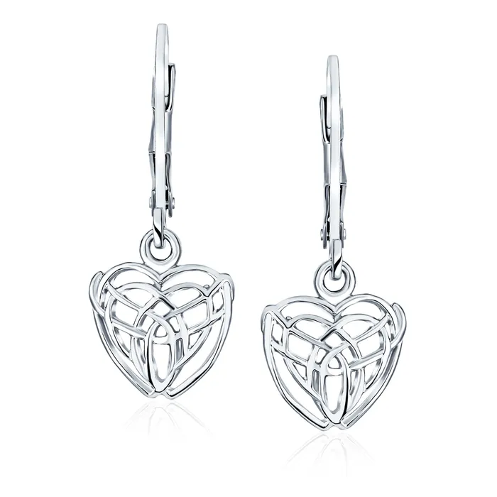 Delicate Celtic Knot Dangle Earrings Sterling Silver Heart Shape for BFF Friendship BlingJewelry Wholesale Earrings