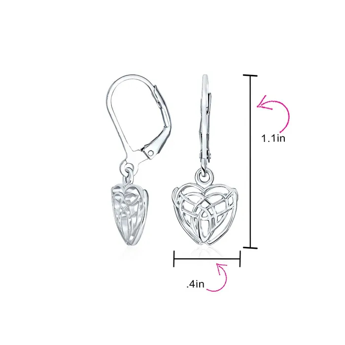 Delicate Celtic Knot Dangle Earrings Sterling Silver Heart Shape for BFF Friendship BlingJewelry Wholesale Earrings
