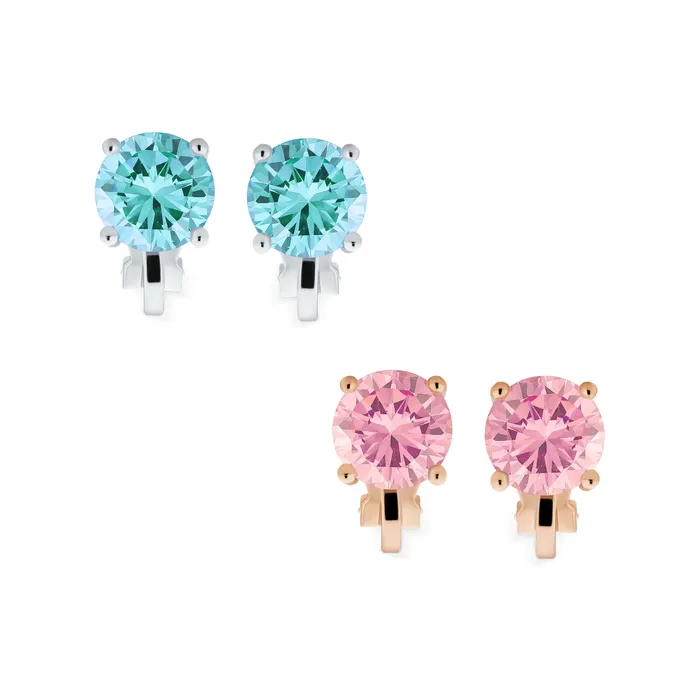 Earrings 2CT Pastel Pink Aqua Blue CZ ClipOn Earrings Gold Silver Plated NonPiercing BlingJewelry Wholesale Earrings 2CT Pastel Pink Aqua Blue CZ ClipOn Earrings Gold Silver Plated NonPiercing BlingJewelry Wholesale