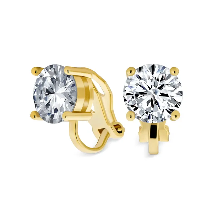Earrings 2CT Pastel Pink Aqua Blue CZ ClipOn Earrings Gold Silver Plated NonPiercing BlingJewelry Wholesale