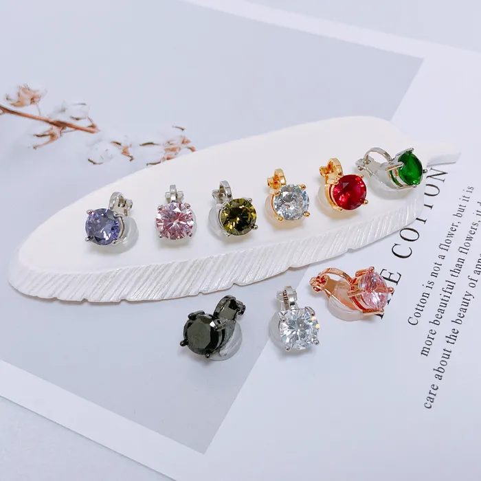 Earrings 2CT Pastel Pink Aqua Blue CZ ClipOn Earrings Gold Silver Plated NonPiercing BlingJewelry Wholesale