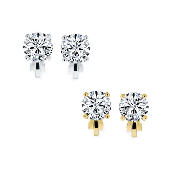 Earrings 2CT Pastel Pink Aqua Blue CZ ClipOn Earrings Gold Silver Plated NonPiercing BlingJewelry Wholesale
