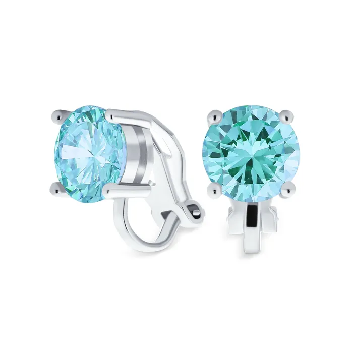 Earrings 2CT Pastel Pink Aqua Blue CZ ClipOn Earrings Gold Silver Plated NonPiercing BlingJewelry Wholesale