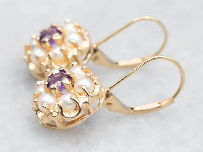 Earrings Amethyst and Seed Pearl Halo Drop Earrings Market Square Jewelers Earrings Amethyst and Seed Pearl Halo Drop Earrings Market Square Jewelers