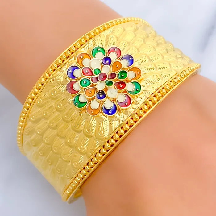 Earrings Andaaz Jewelers Vibrant Meenakari Flower 22k Gold Screw Bangle