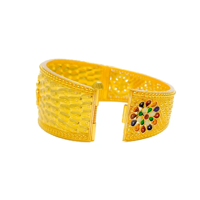 Earrings Andaaz Jewelers Vibrant Meenakari Flower 22k Gold Screw Bangle