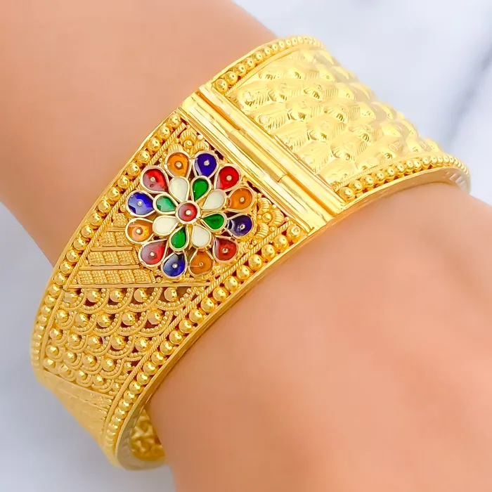 Earrings Andaaz Jewelers Vibrant Meenakari Flower 22k Gold Screw Bangle
