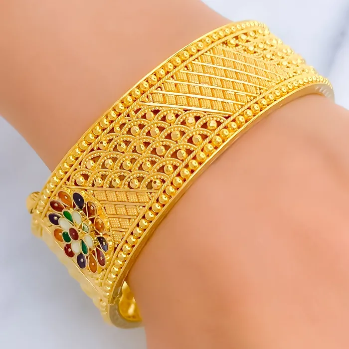 Earrings Andaaz Jewelers Vibrant Meenakari Flower 22k Gold Screw Bangle