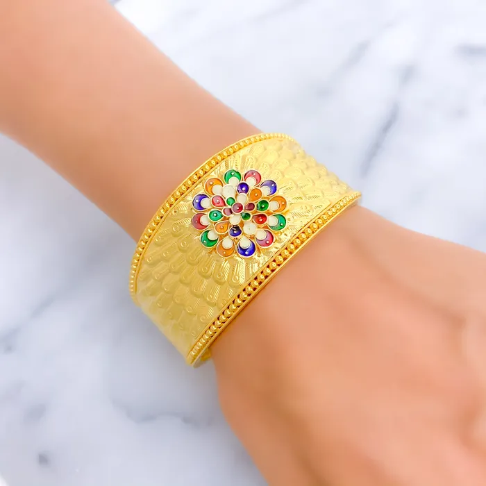 Earrings Andaaz Jewelers Vibrant Meenakari Flower 22k Gold Screw Bangle