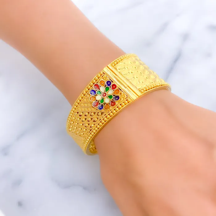 Earrings Andaaz Jewelers Vibrant Meenakari Flower 22k Gold Screw Bangle