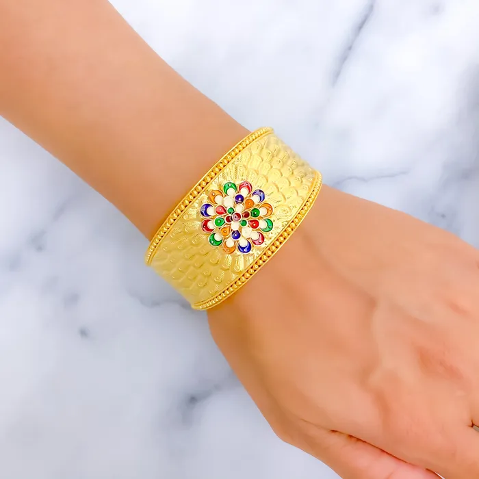 Earrings Andaaz Jewelers Vibrant Meenakari Flower 22k Gold Screw Bangle
