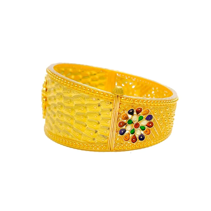 Earrings Andaaz Jewelers Vibrant Meenakari Flower 22k Gold Screw Bangle