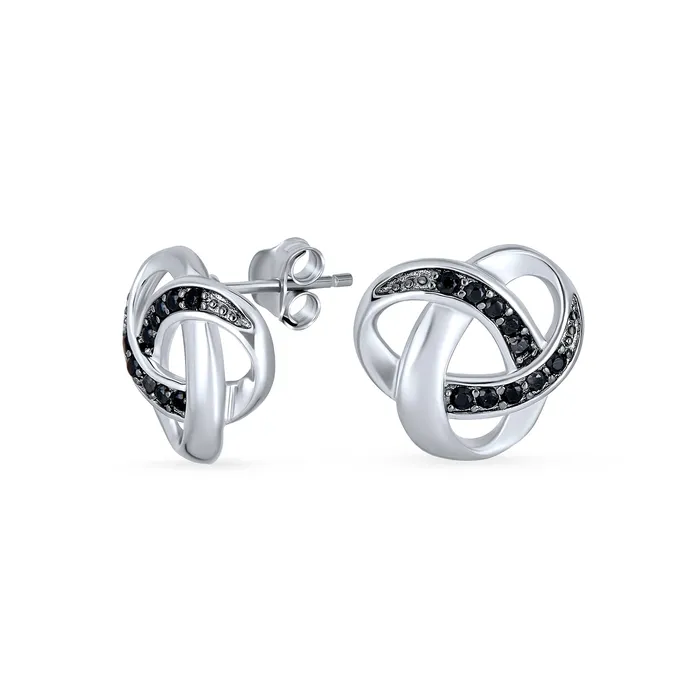 Earrings BlingJewelry Wholesale Pave CZ Stud Earrings Interlocking Love Knot Cubic Zirconia 14K Rose Gold Sterling