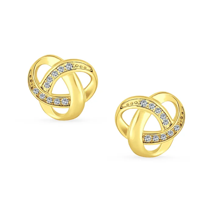 Earrings BlingJewelry Wholesale Pave CZ Stud Earrings Interlocking Love Knot Cubic Zirconia 14K Rose Gold Sterling