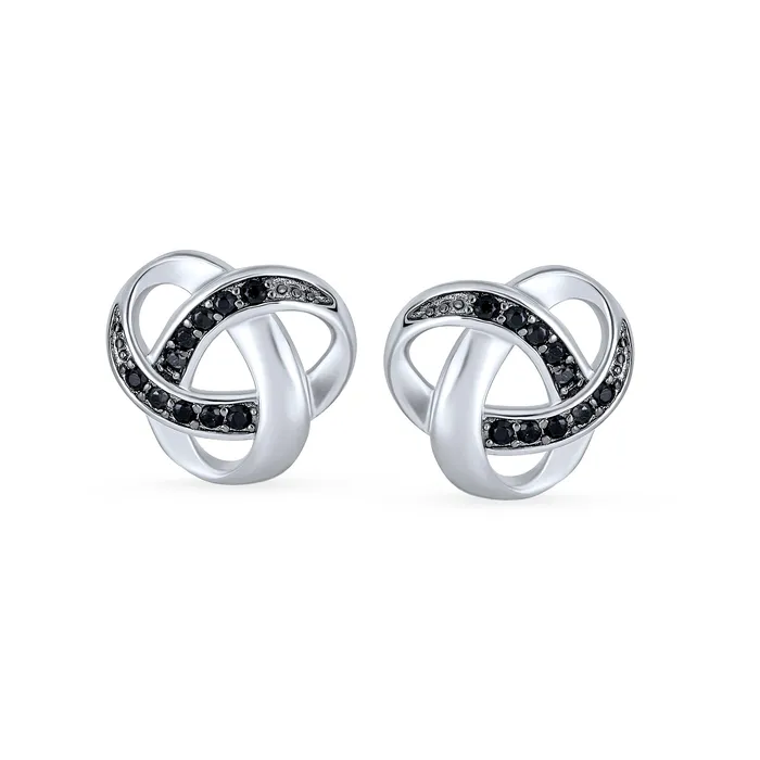 Earrings BlingJewelry Wholesale Pave CZ Stud Earrings Interlocking Love Knot Cubic Zirconia 14K Rose Gold Sterling