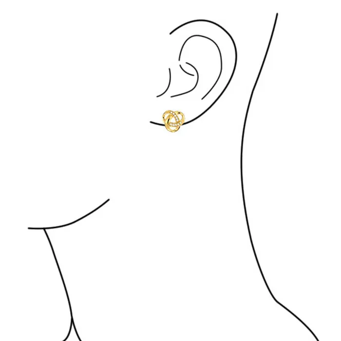 Earrings BlingJewelry Wholesale Pave CZ Stud Earrings Interlocking Love Knot Cubic Zirconia 14K Rose Gold Sterling